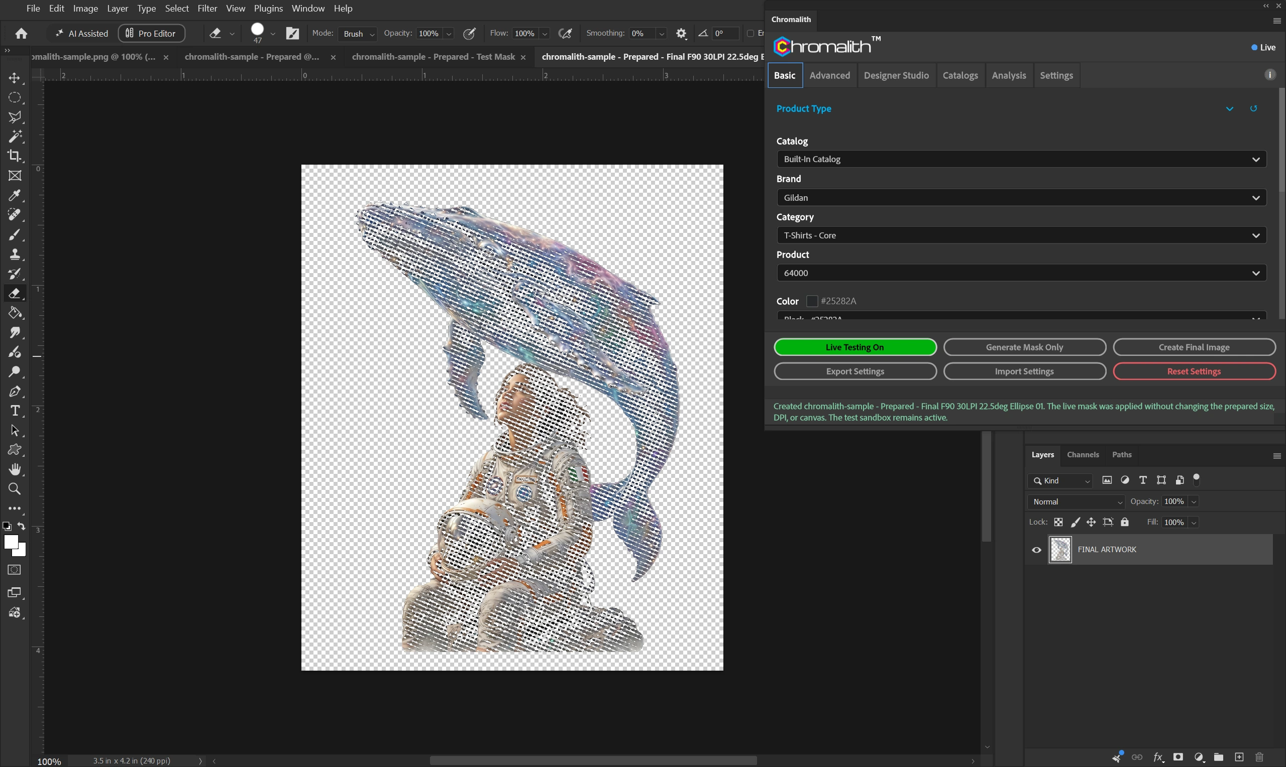 Photoshop shows the generated artwork document and its FINAL ARTWORK layer beside the Chromalith panel.